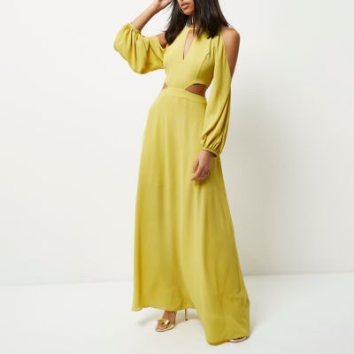 Lime cold shoulder maxi dress